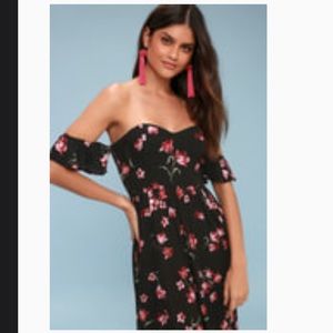 Lulus Kiss and Petal Black Floral Print Off-the-Shoulder Maxi Dress worn once